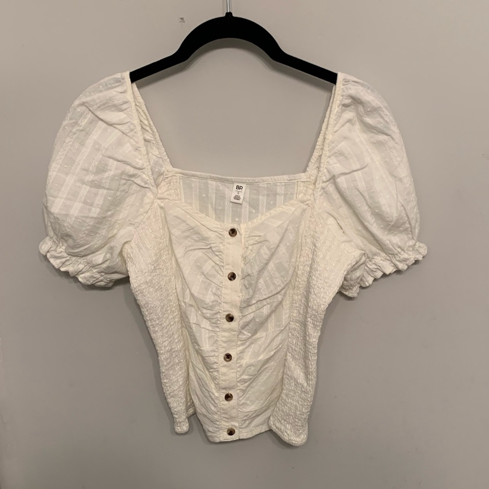 Ivory ruched puff sleeve top